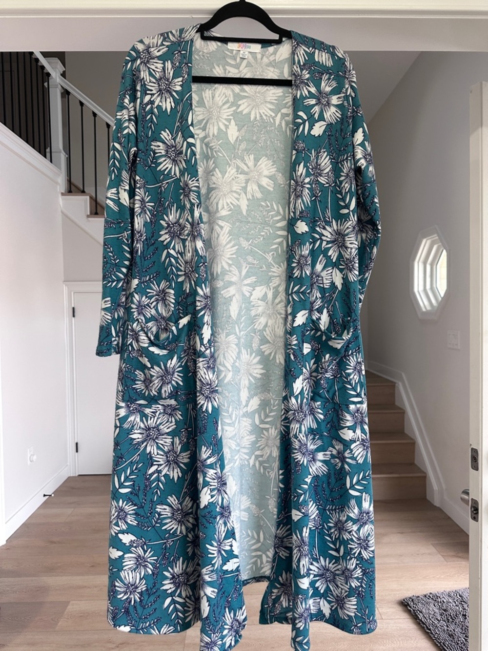 LuLaRoe Teal Floral Long Open Cardigan